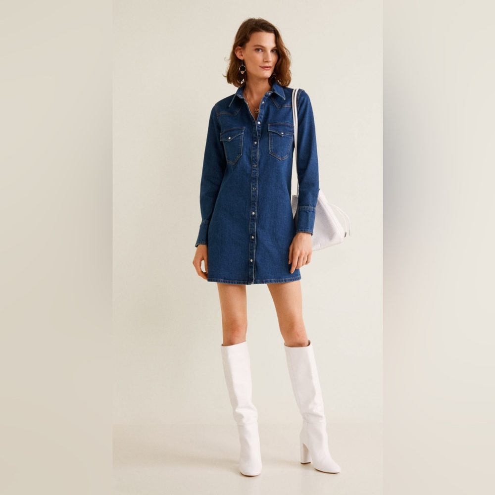 Mango Blue Denim Long Sleeve Dress